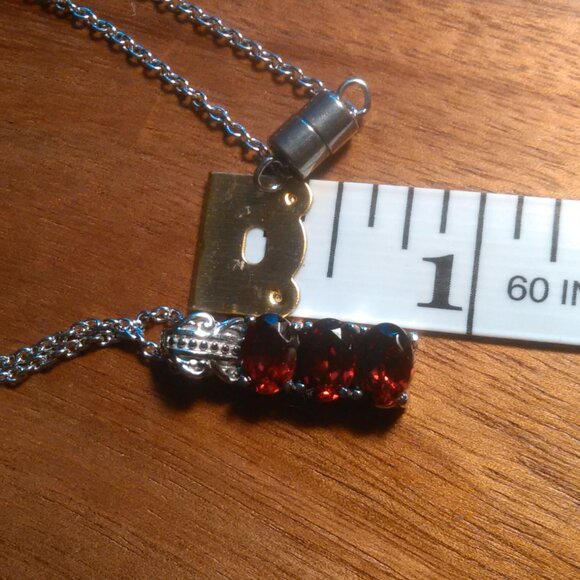 Mozambique Garnet Three Stone Stainless Steel Pendant Necklace - Picture 11 of 12